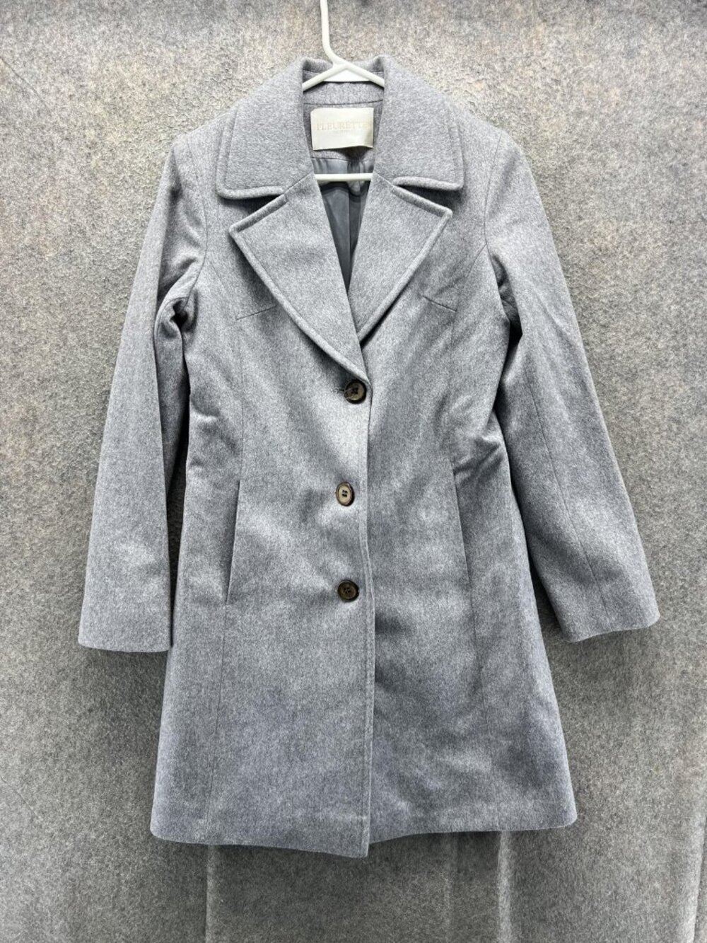 Fleurette Coat Womens 2 Gray Wool Overcoat Single Breasted Made In USA Jacket